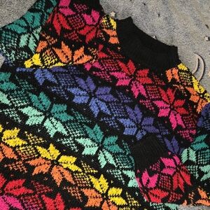 Vintage Alyssa Brooke II Rainbow Snowflake Soft Knit Sweater Clowncore Whimsy